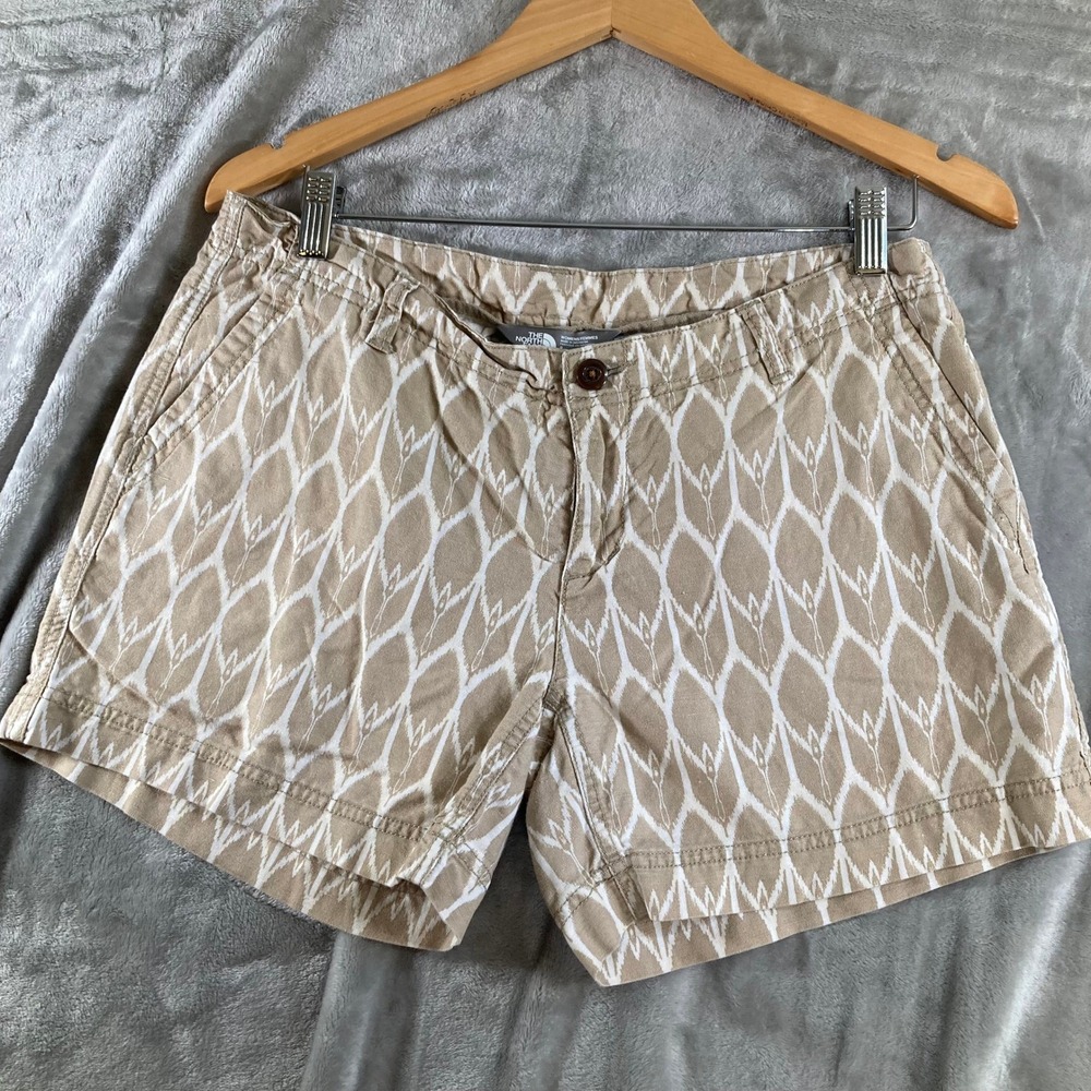 The North Face Womens 8 Tan White Ikat Print Hiking Shorts Outdoor